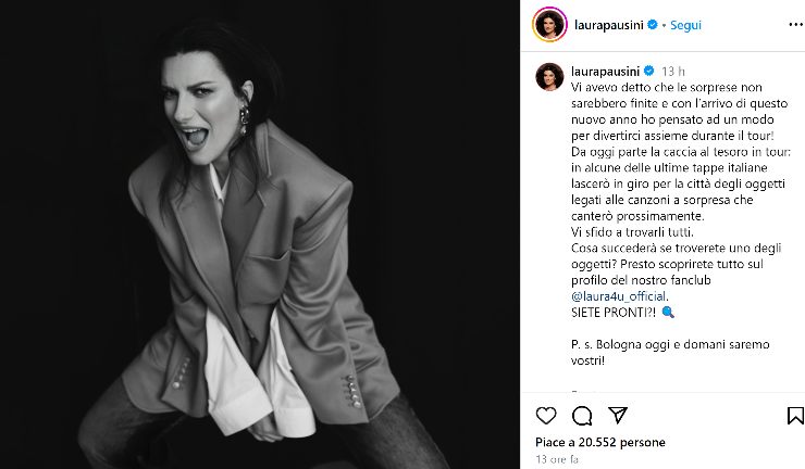 Laura Pausini annuncia la caccia al tesoro nei concerti del suo tour italiano