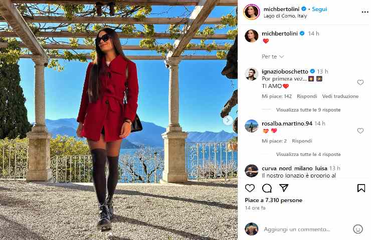 Michelle Bertolini incanta su Instagram ed Ignazio Boschetto commenta subito